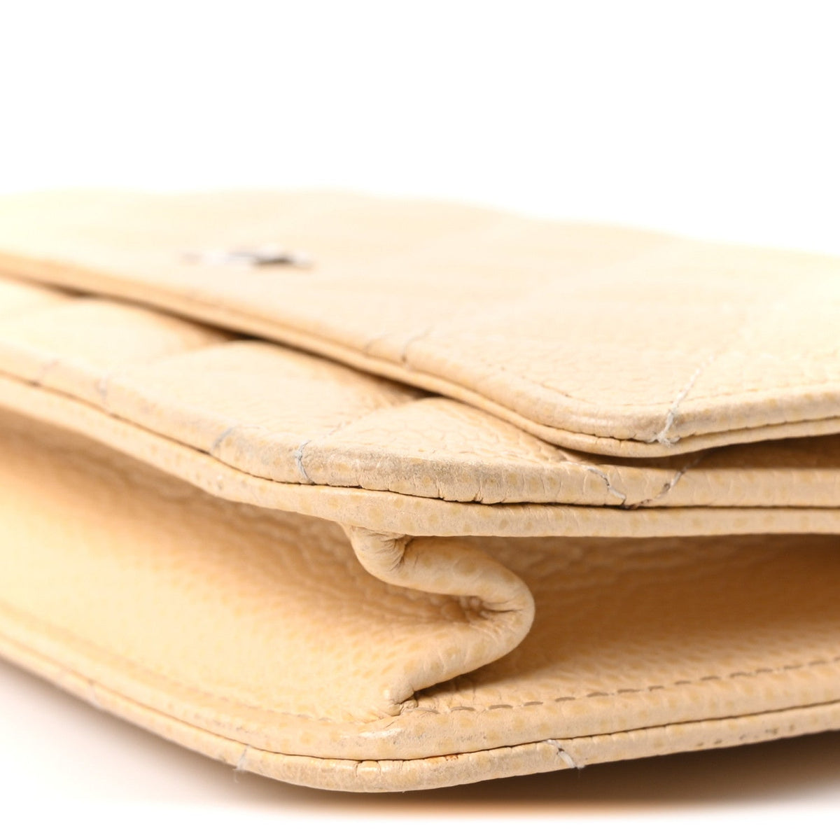 Quilted Caviar Wallet Bag - Beige