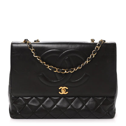 Maxi Quilted Lambskin Flap Shoulder Bag - Brown