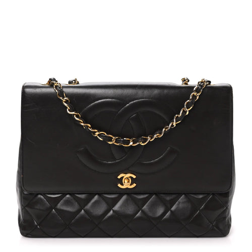Maxi Quilted Lambskin Flap Shoulder Bag - Brown