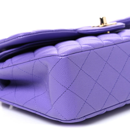 Small Quilted Caviar Flap Shoulder Bag - Purple