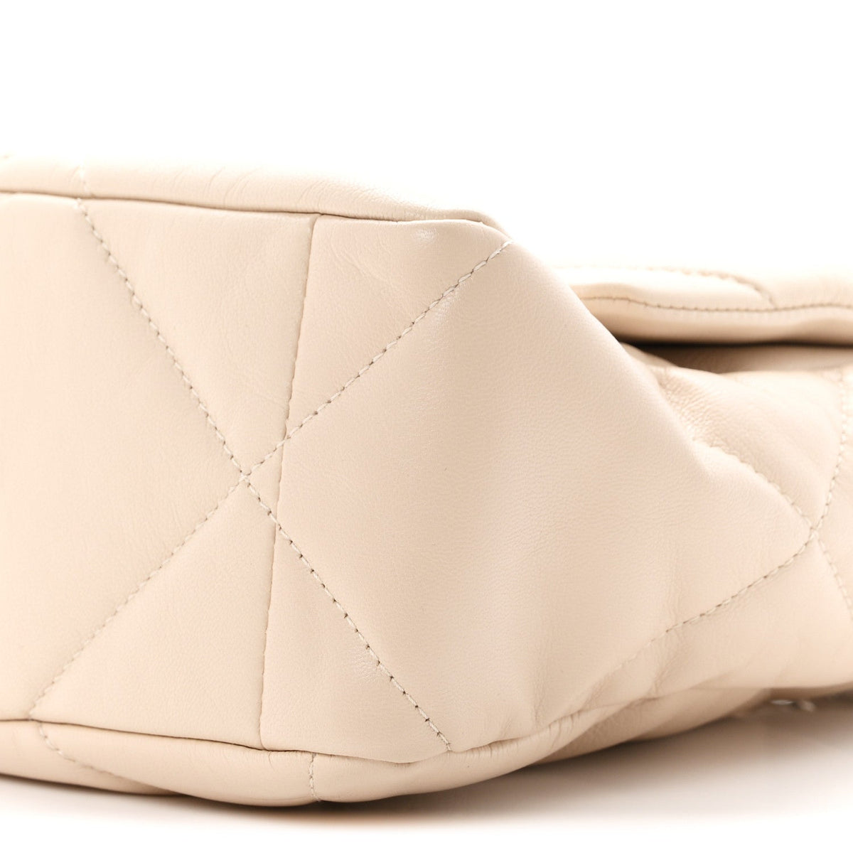 Large Quilted Goatskin Flap Shoulder Bag - Beige
