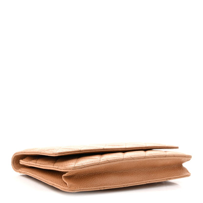 Quilted Caviar Wallet Bag - Beige