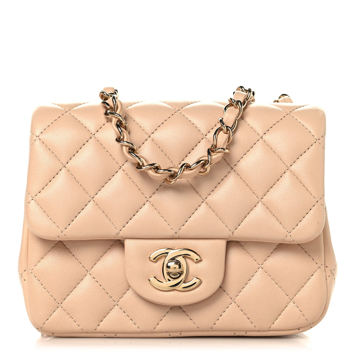 Mini Quilted Lambskin Flap Shoulder Bag - Beige