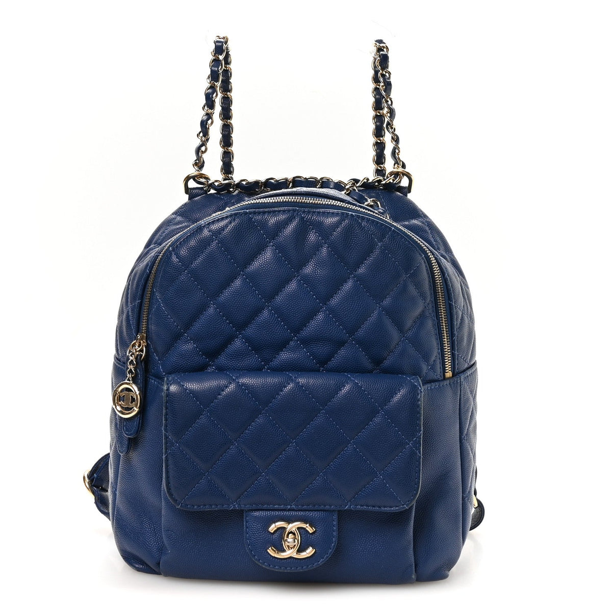 Large Quilted Caviar Backpack - Blue