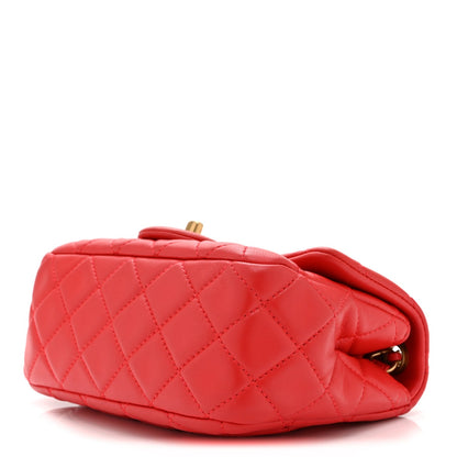 Mini Quilted Lambskin Flap Shoulder Bag - Red