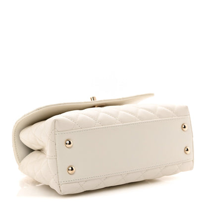 Mini Quilted Caviar Flap Shoulder Bag - White