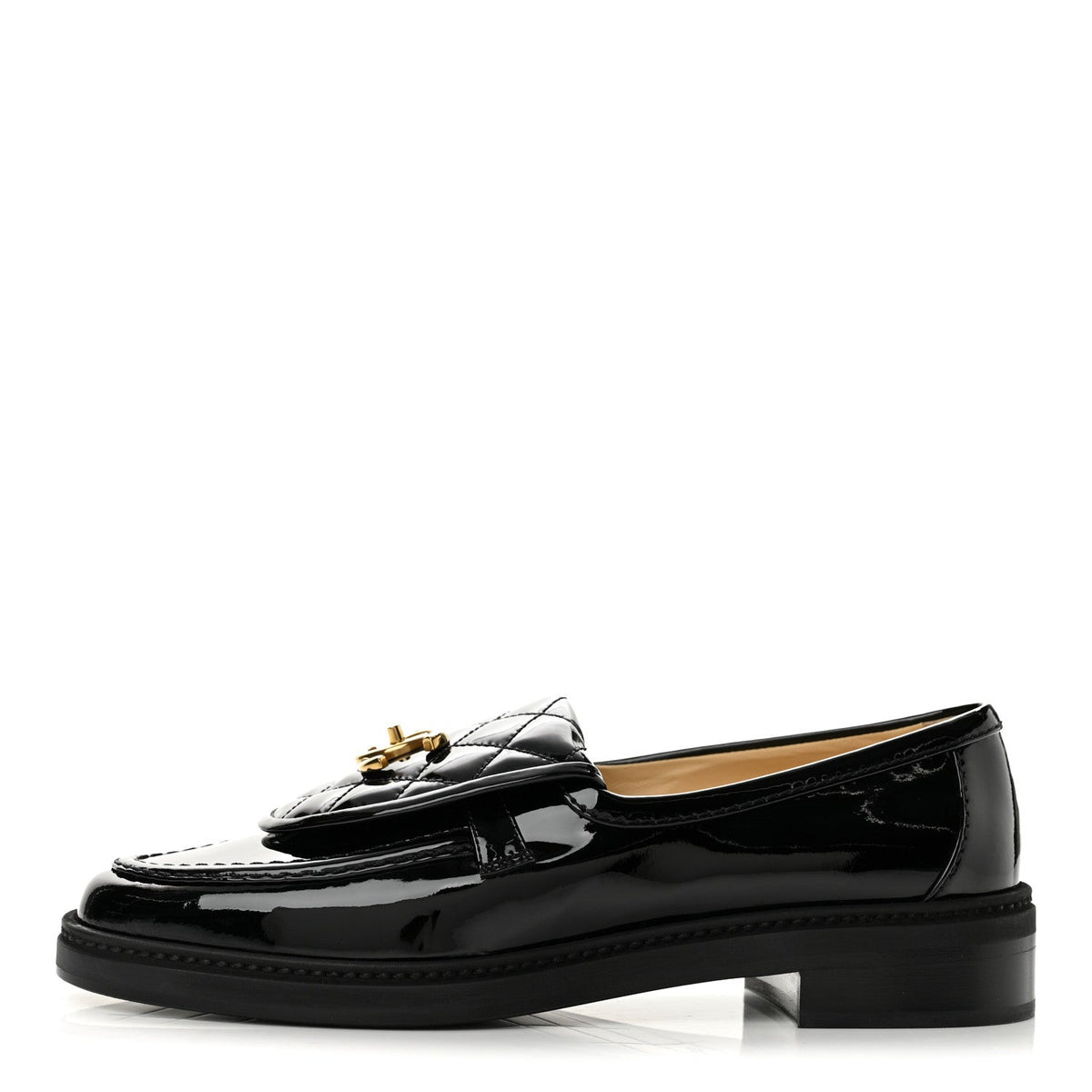 Patent Quilted CC Turnlock Loafers Black
