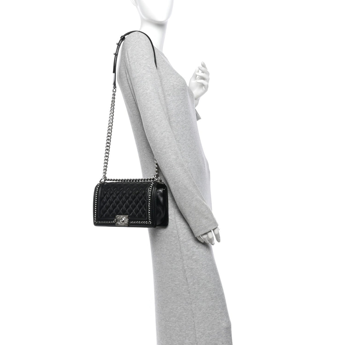 Medium Quilted Calfskin Flap Shoulder Bag - Black