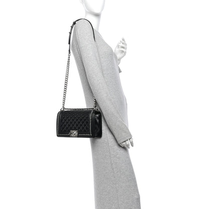 Medium Quilted Calfskin Flap Shoulder Bag - Black