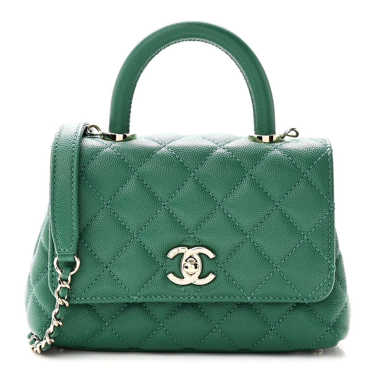 Mini Quilted Caviar Flap Shoulder Bag - Green