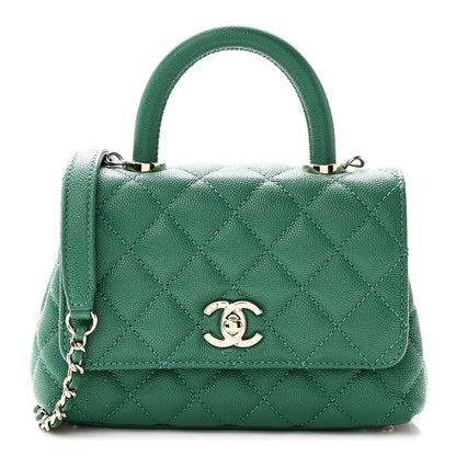 Mini Quilted Caviar Flap Shoulder Bag - Green