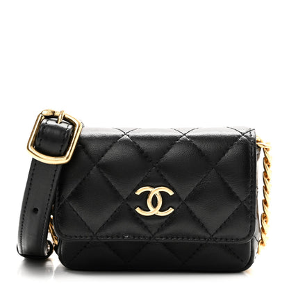 Mini Quilted Lambskin Belt Bag - Black