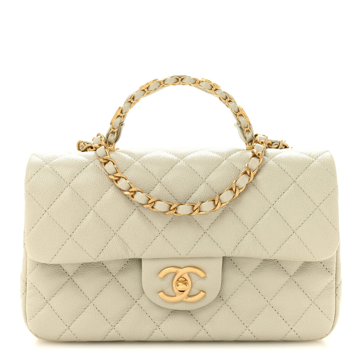 Small Quilted Caviar Flap Shoulder Bag - Grey