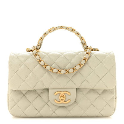 Small Quilted Caviar Flap Shoulder Bag - Grey
