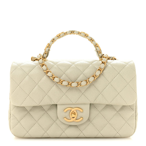 Small Quilted Caviar Flap Shoulder Bag - Grey
