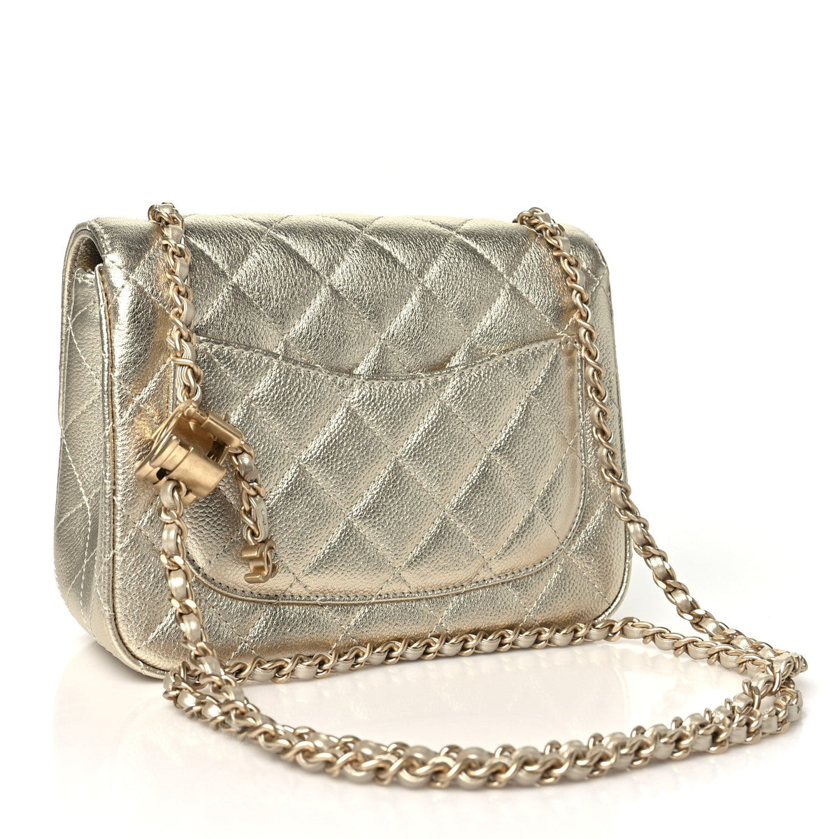 Mini Quilted Caviar Flap Shoulder Bag - Gold