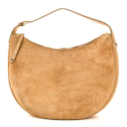 Large Calfskin Suede Shoulder Bag - Beige
