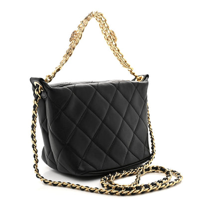 Small Quilted Lambskin Hobo Bag - Black