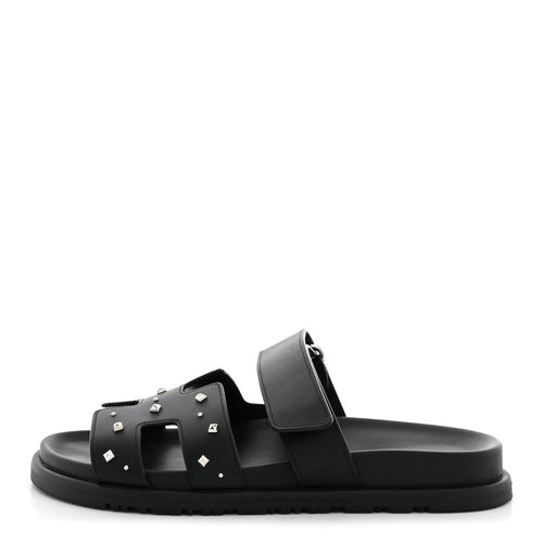 Calfskin Medor Studded Chypre Sandals Black