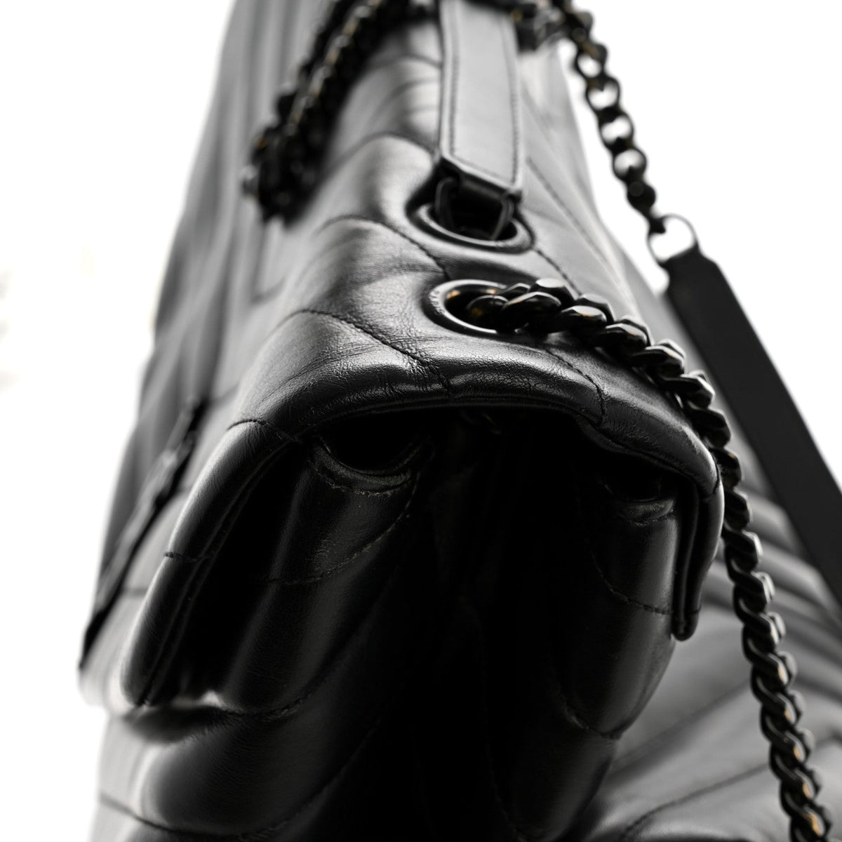 Large Quilted Calfskin Satchel Bag - Black
