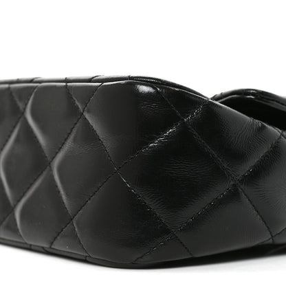 Quilted Lambskin Flap Shoulder Bag - Black