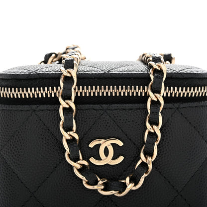 Mini Quilted Caviar Handbag - Black