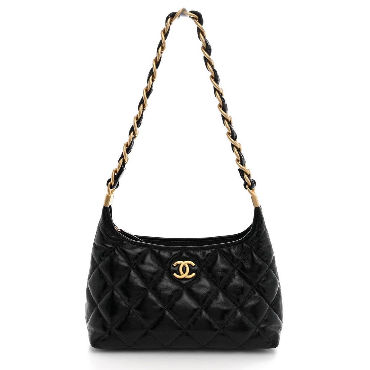 Quilted Lambskin Hobo Bag - Black