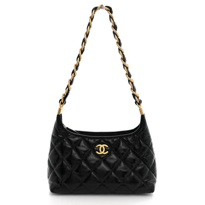 Quilted Lambskin Hobo Bag - Black