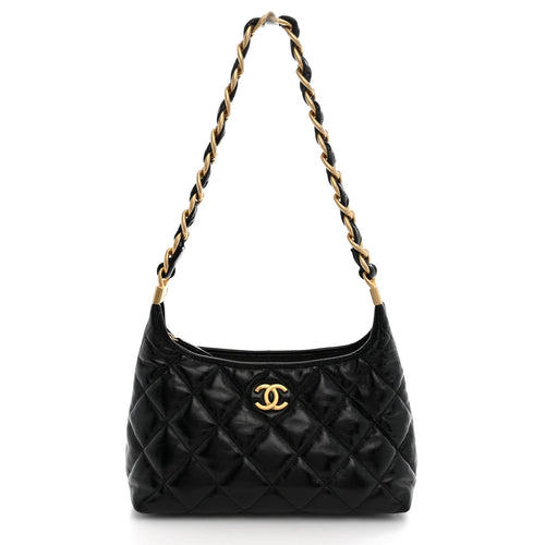 Quilted Lambskin Hobo Bag - Black