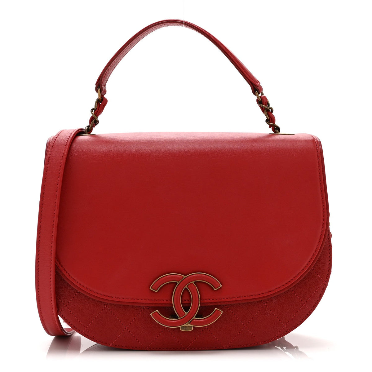 Small Quilted Goatskin Flap Shoulder Bag - Red