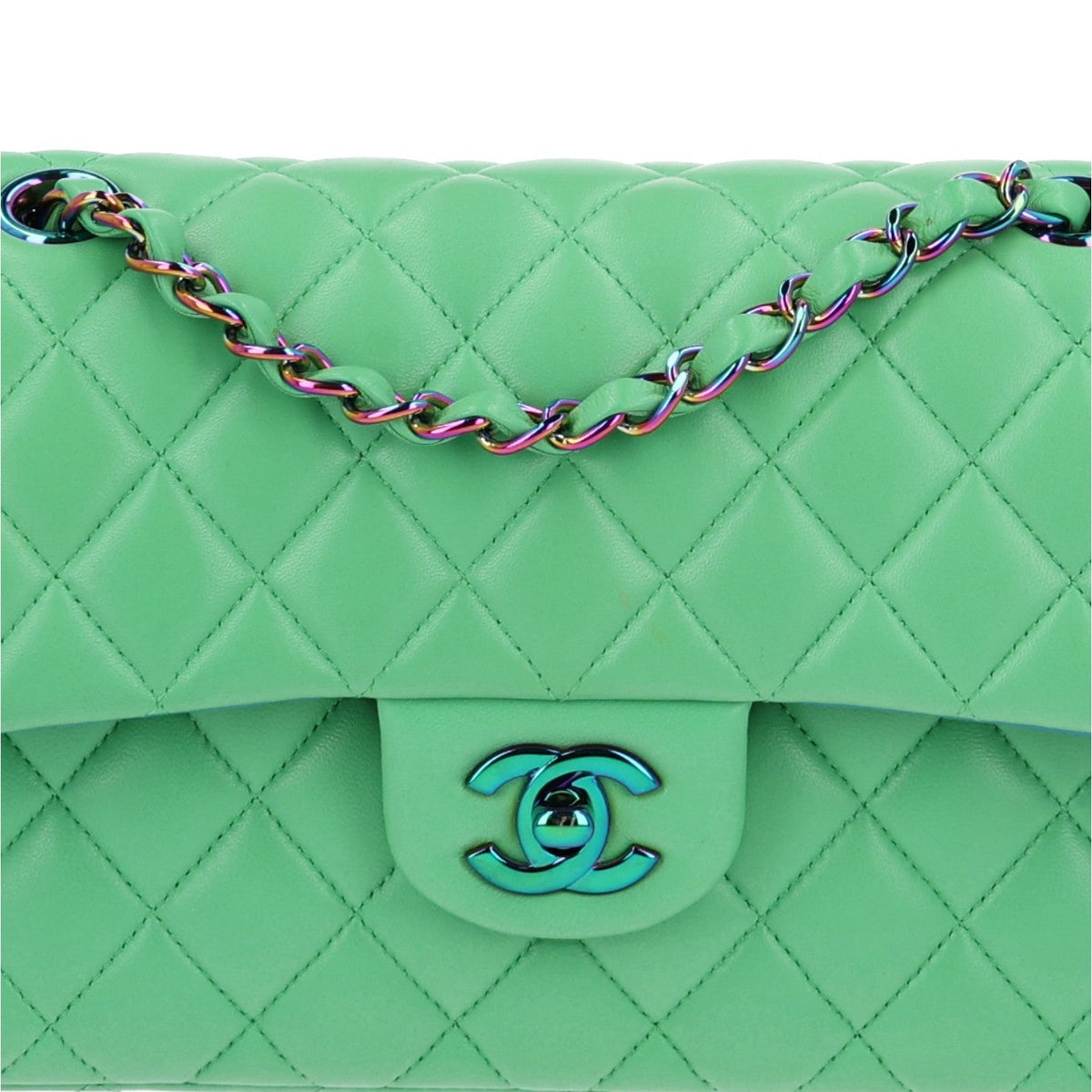 Small Quilted Lambskin Flap Shoulder Bag - Green