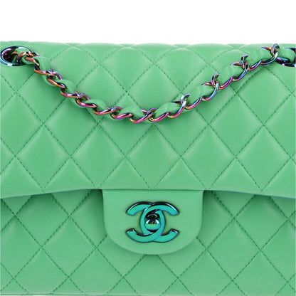 Small Quilted Lambskin Flap Shoulder Bag - Green