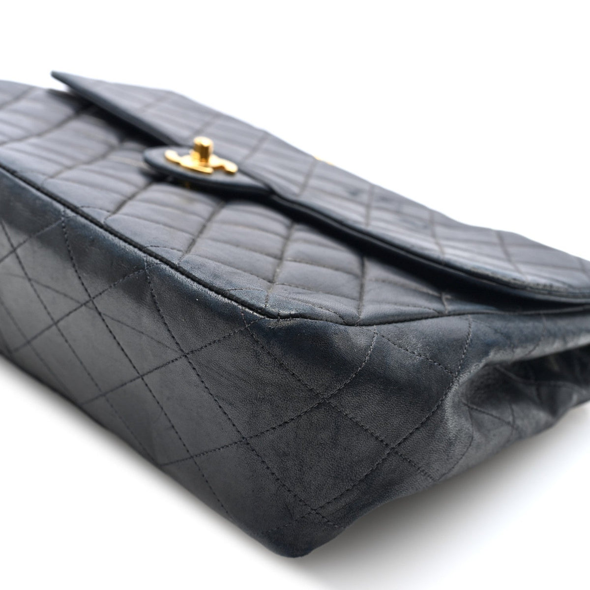 Quilted Lambskin Flap Shoulder Bag - Black