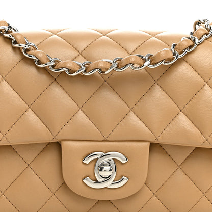 Mini Quilted Lambskin Flap Shoulder Bag - Tan