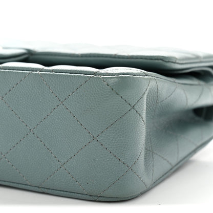 Medium Quilted Caviar Flap Shoulder Bag - Light Blue
