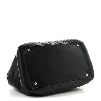 Quilted Caviar Tote Bag - Black