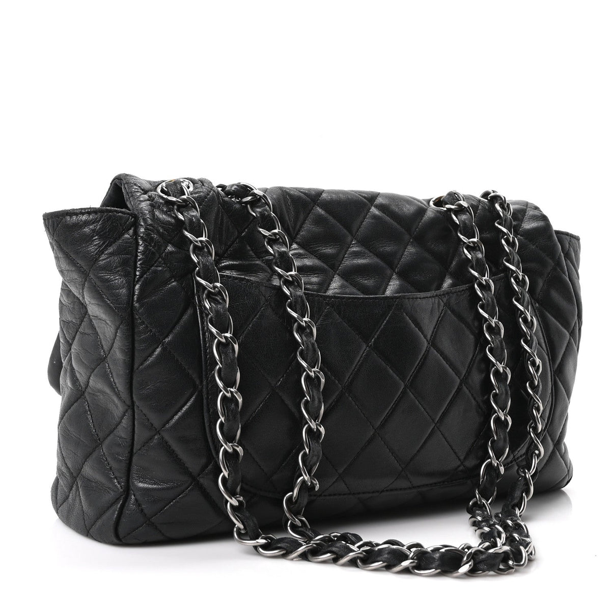 Quilted Lambskin Flap Shoulder Bag - Black