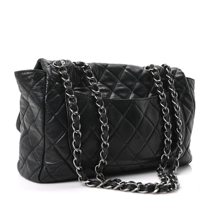 Quilted Lambskin Flap Shoulder Bag - Black