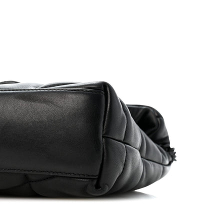 Quilted Lambskin Satchel Bag - Black