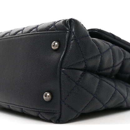 Small Quilted Caviar Flap Shoulder Bag - Blue