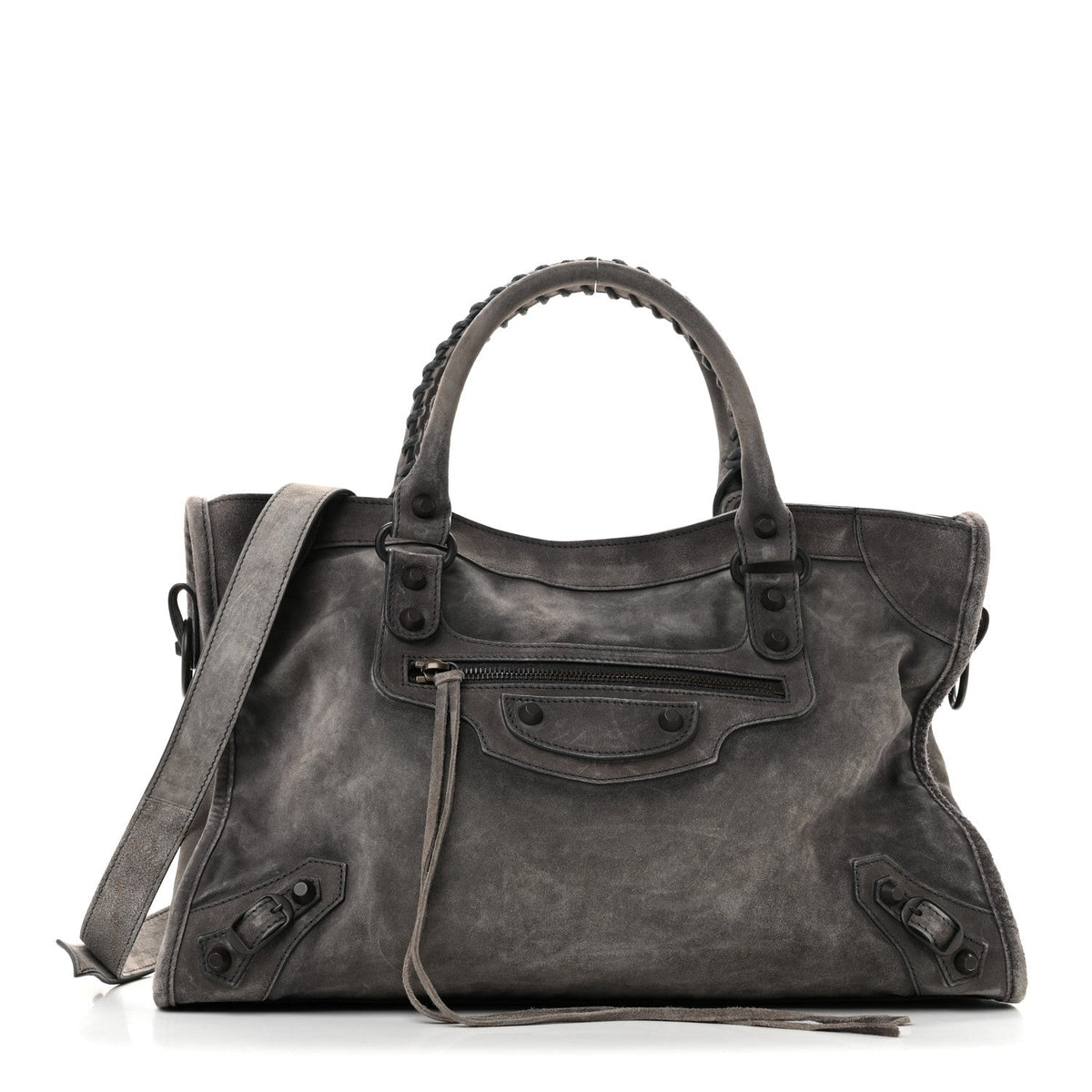 Medium Calfskin Suede Handbag - Grey