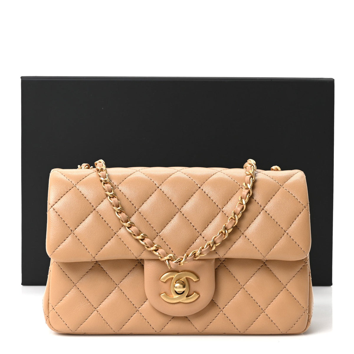Mini Quilted Lambskin Flap Shoulder Bag - Tan