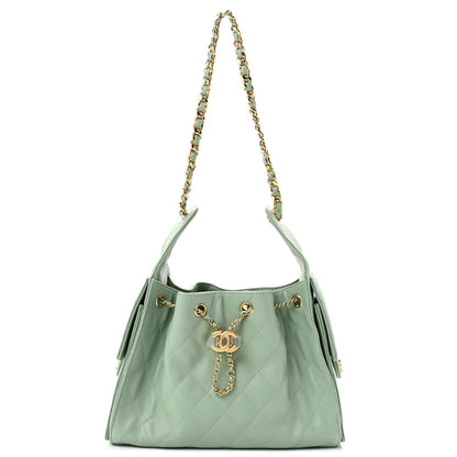 Small Quilted Caviar Handbag - Light Green