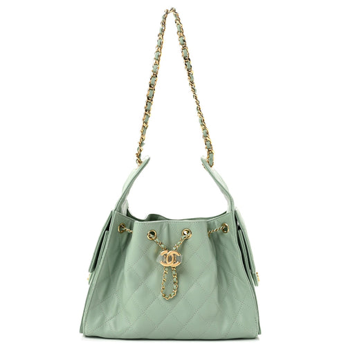 Small Quilted Caviar Handbag - Light Green