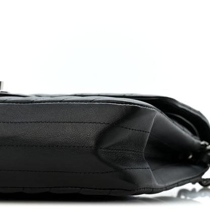 Medium Quilted Lambskin Flap Shoulder Bag - Black