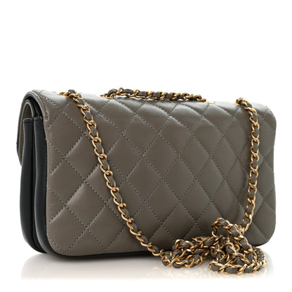 Small Quilted Lambskin Flap Shoulder Bag - Grey