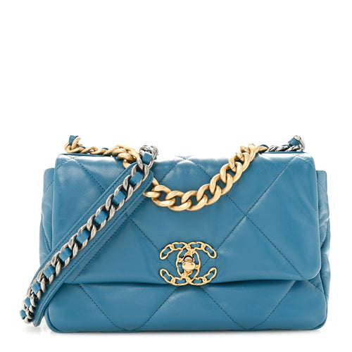Medium Quilted Goatskin Flap Shoulder Bag - Turquoise