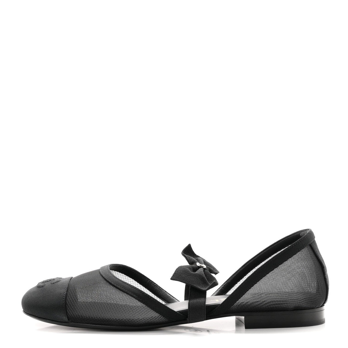 Mesh Grosgrain Mary Janes Flats Black