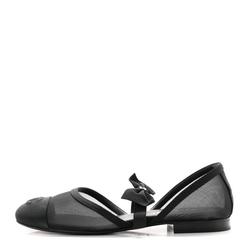 Mesh Grosgrain Mary Janes Flats Black
