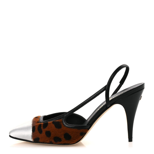 Lambskin Mixed Fibers Pony Hair Slingback Pumps Brown Black White